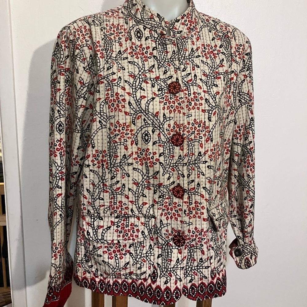 Kantha quilt handmade jacket with kitschy buttons batik fabric artsy original